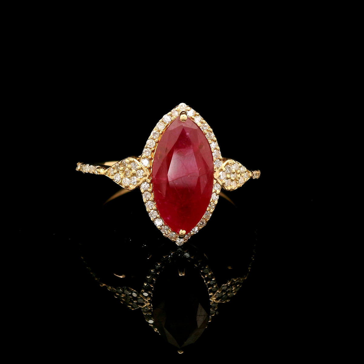 2.94 Ct Marquise Mixed Cut Natural Corundum Ruby 14K Gold Ring