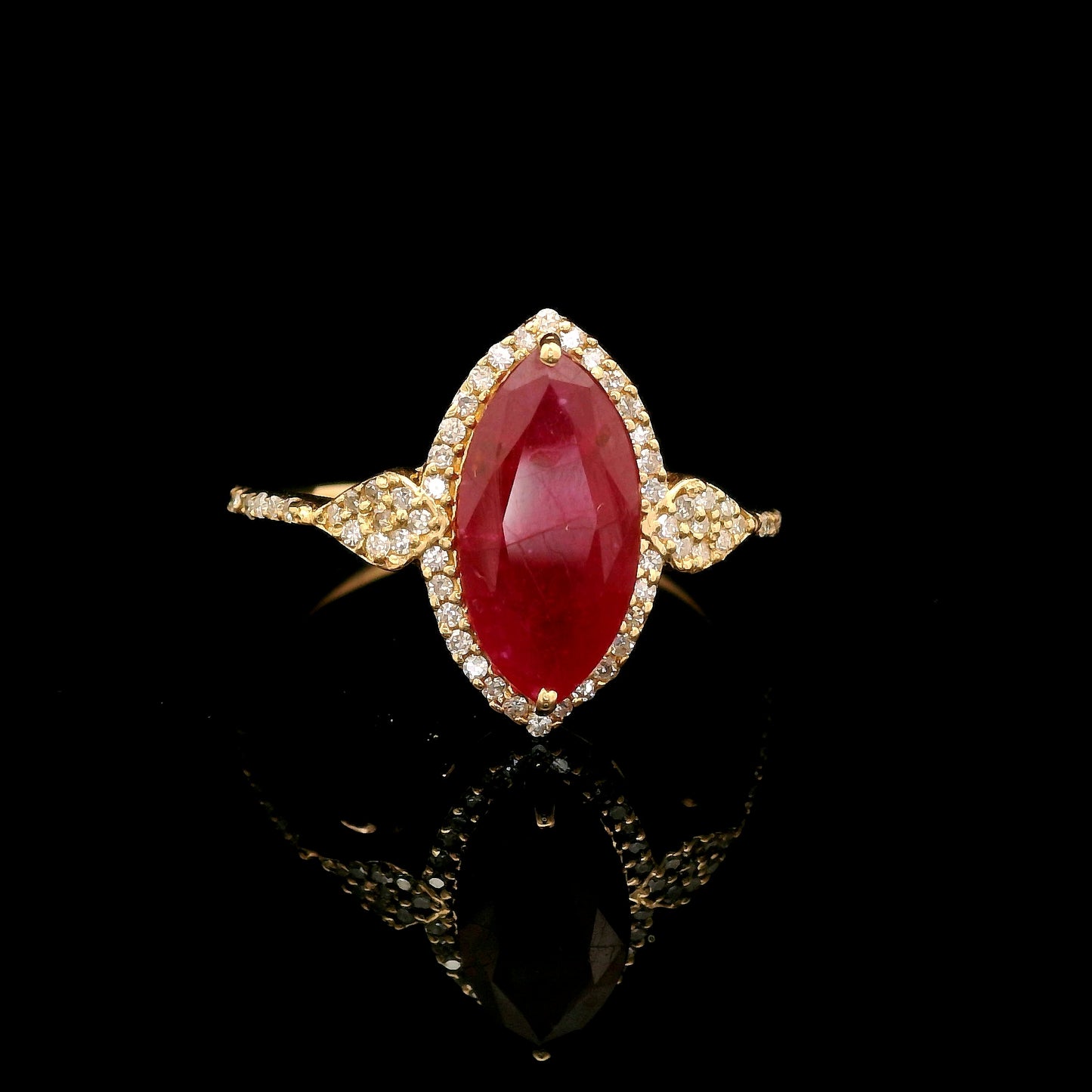 2.94 Ct Marquise Mixed Cut Natural Corundum Ruby 14K Gold Ring