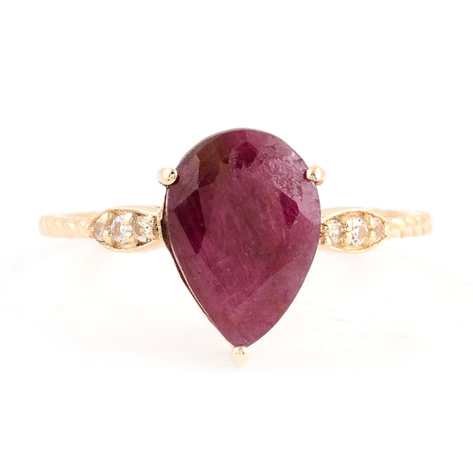 2.71 Ct Pear Ruby 14K Gold Ring