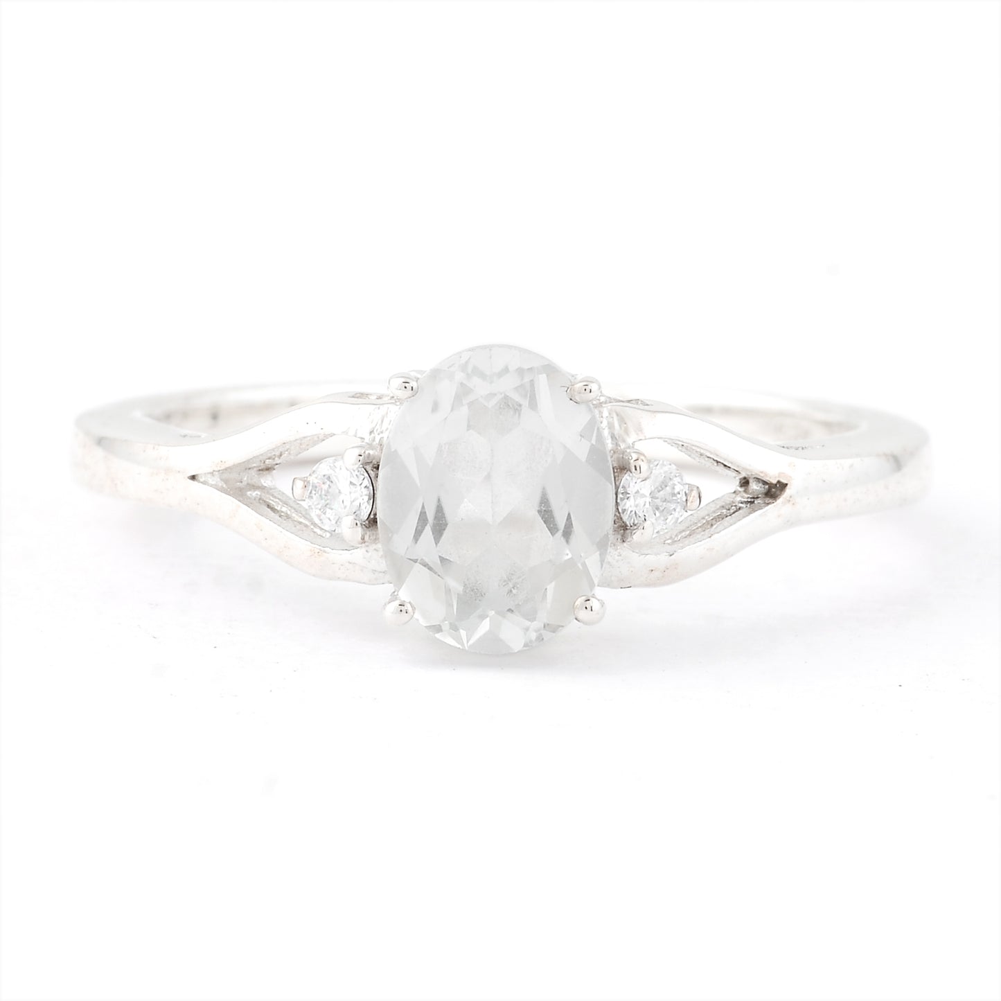 1.79 Ct Oval White Topaz, Cubic Zirconia, 925 Sterling Silver Ring
