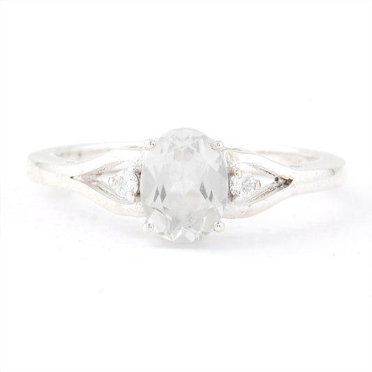 1.79 Ct Oval White Topaz, Cubic Zirconia, 925 Sterling Silver Ring