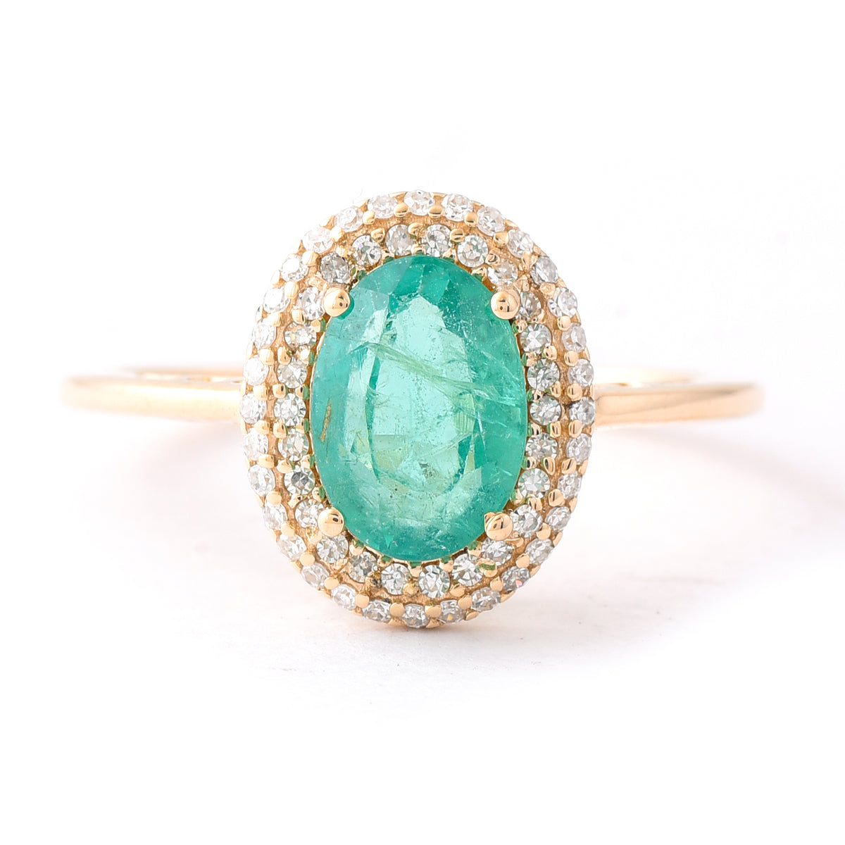 1.73 Ct Oval Mixed Cut Natural Emerald 14K Gold Ring