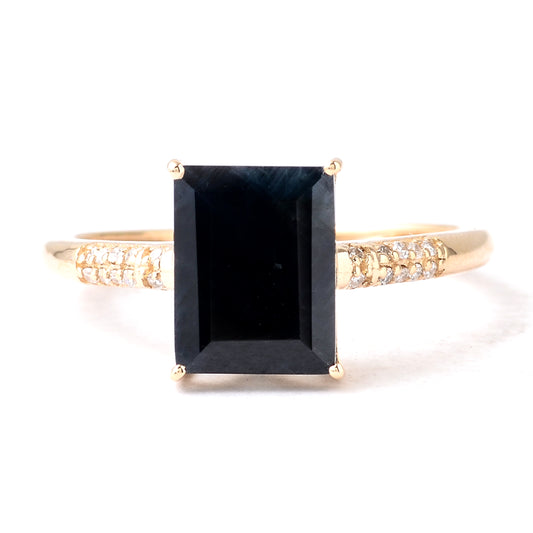 3.41 Ct Emerald Cut Natural Corundum Sapphire 14K Gold Ring