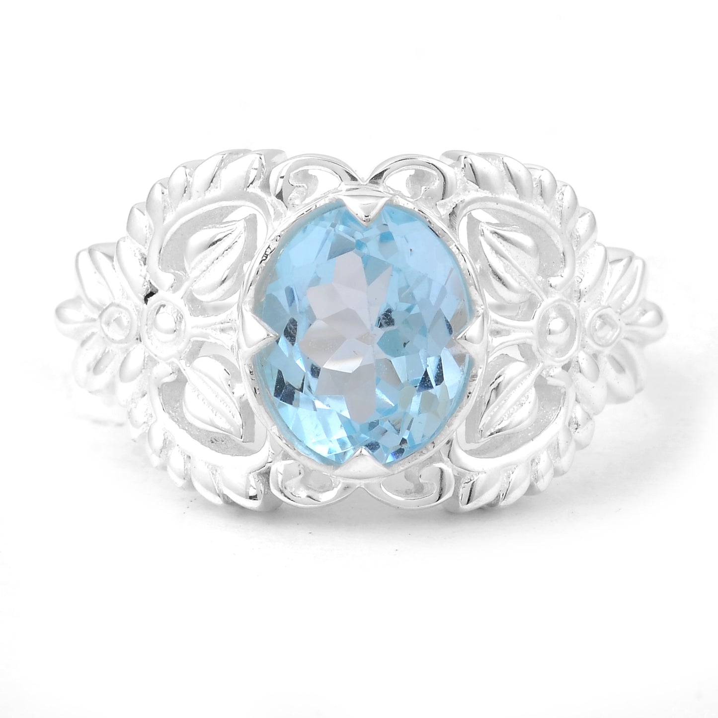 3.01 Ct Oval Blue Topaz 925 Sterling Silver Ring