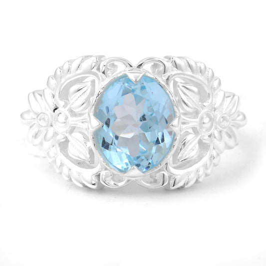 3.14 Ct Oval Blue Topaz, 925 Sterling Silver Ring