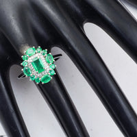1.52 Ct Octagon Step Cut, Oval Mixed Cut, Round Mixed Cut Natural Emerald 950 Platinum Ring