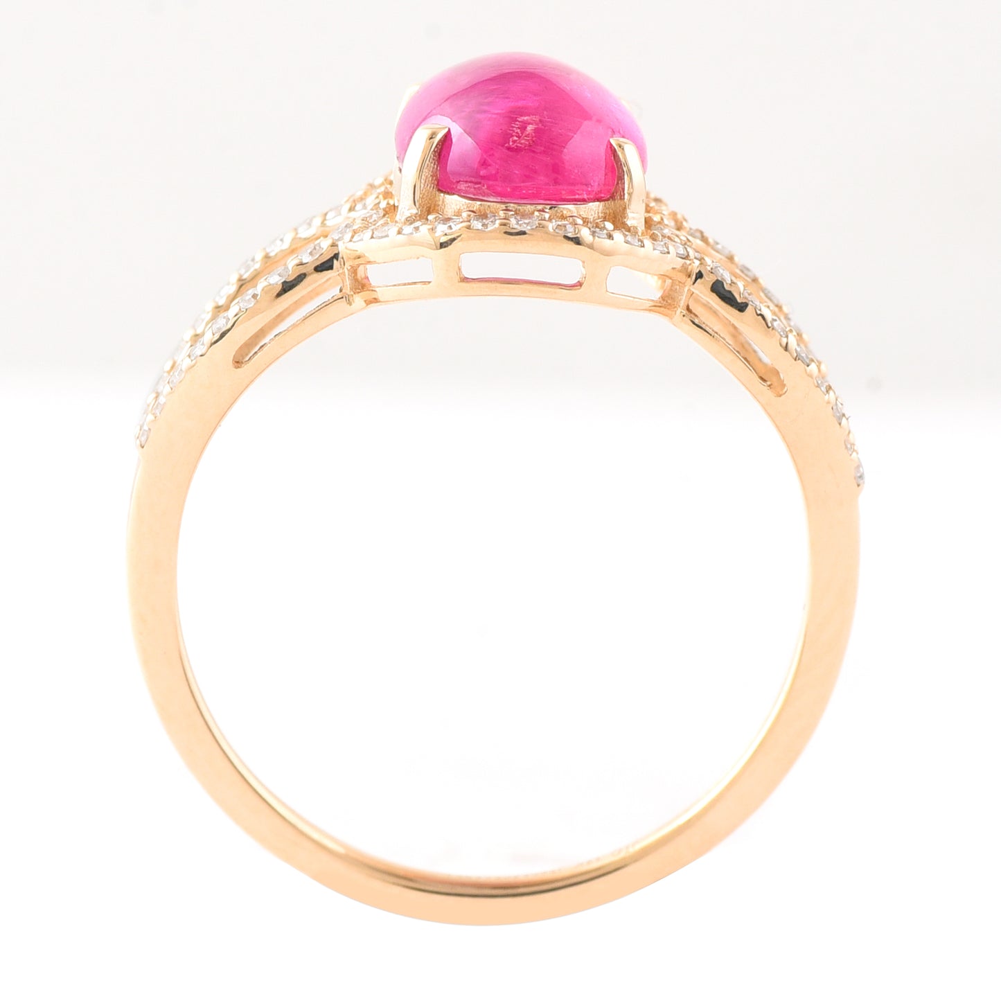 2.21 Ct Oval Cabochon Cut Natural Rubellite 14K Gold Ring