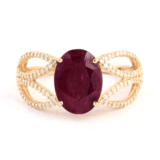 3.16 Ct Oval Mixed Cut Natural Corundum Ruby 14K Gold Ring