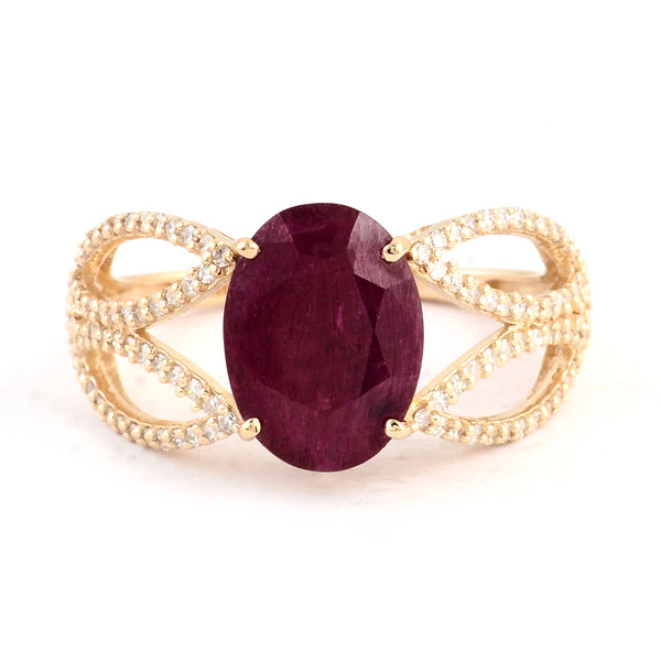 3.16 Ct Oval Mixed Cut Natural Corundum Ruby 14K Gold Ring