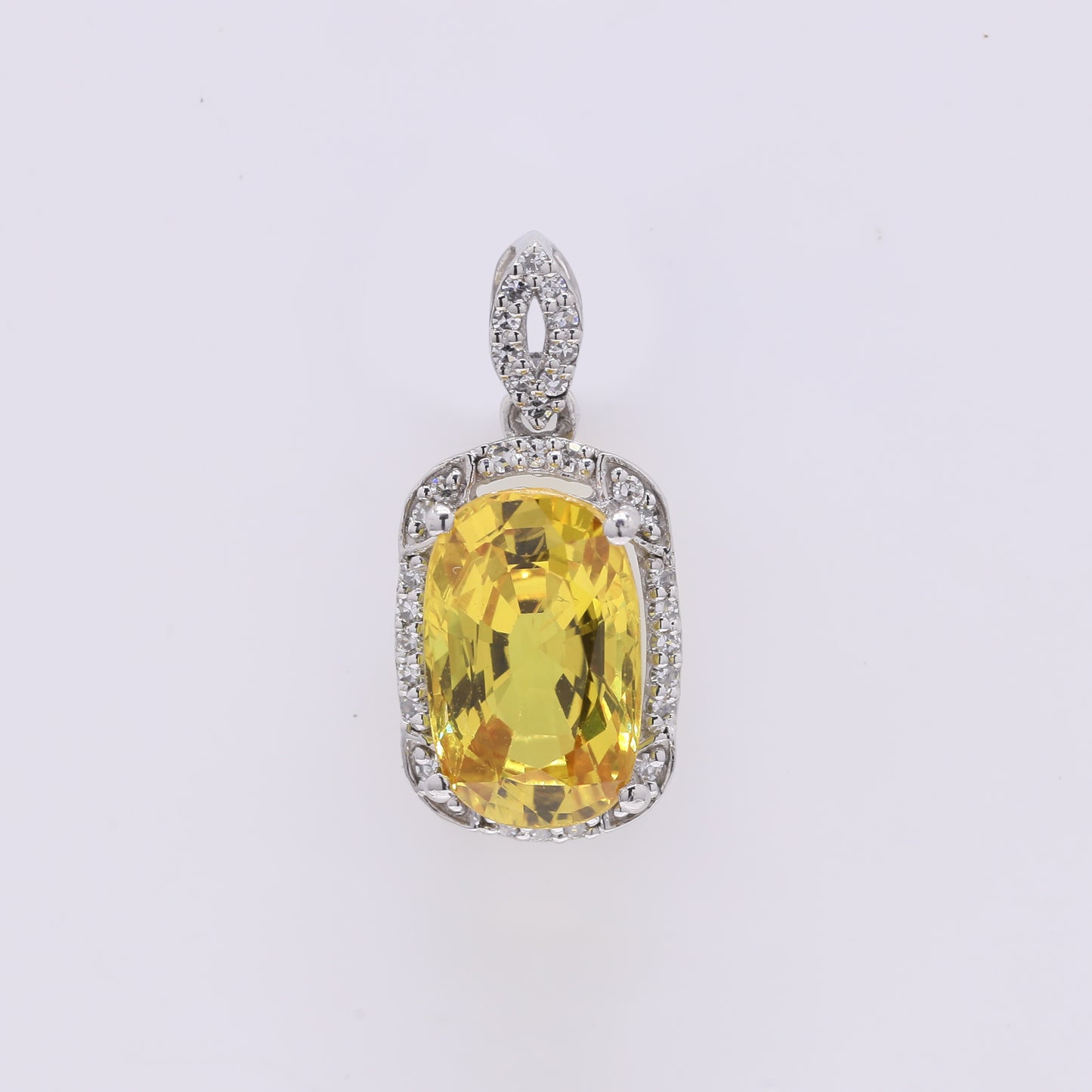 3.29 Ct Cushion Mixed Cut Natural Yellow Sapphire 950 Platinum Pendant