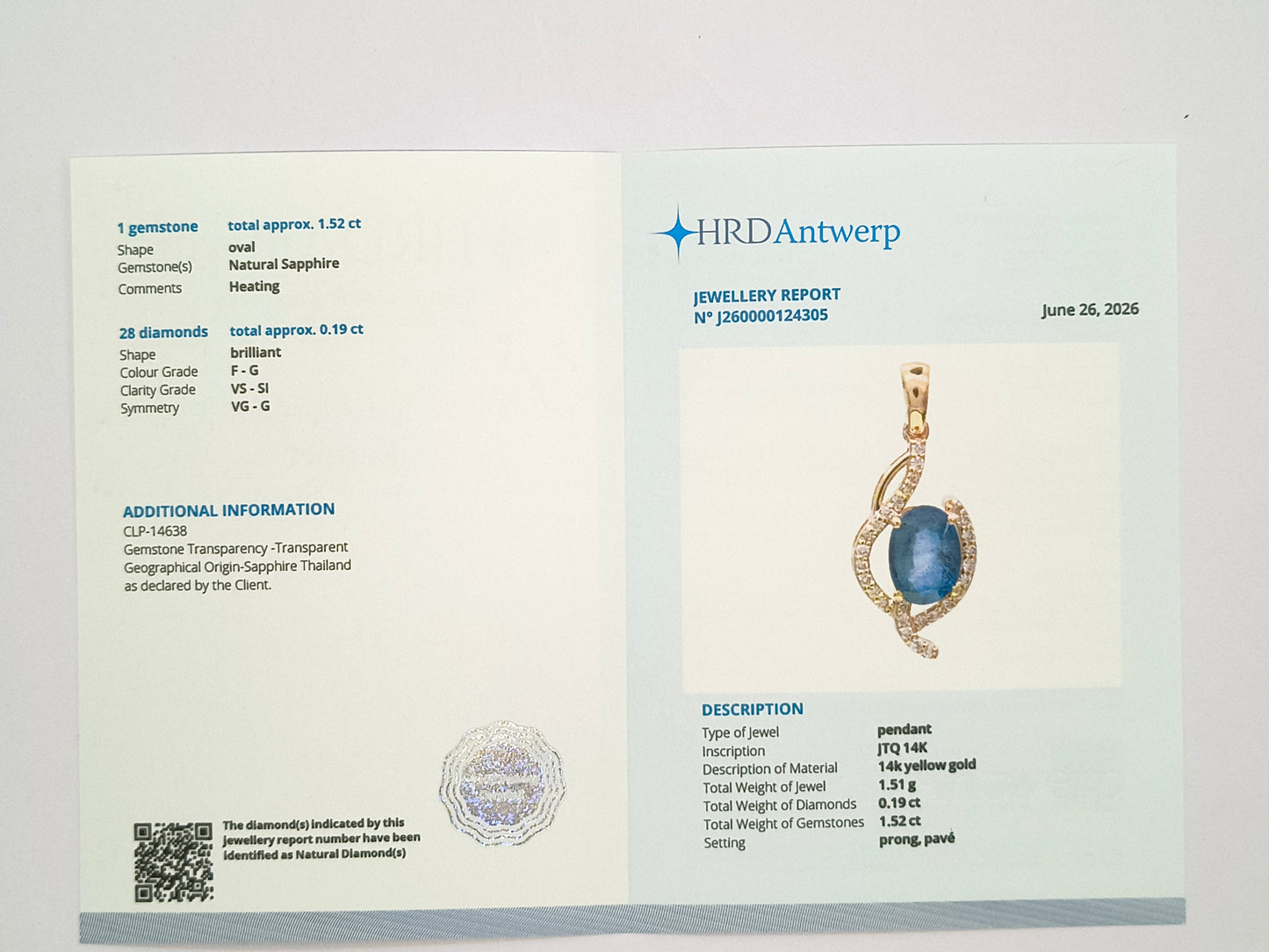1.71 Ct Oval Natural Sapphire 14K Gold Pendant