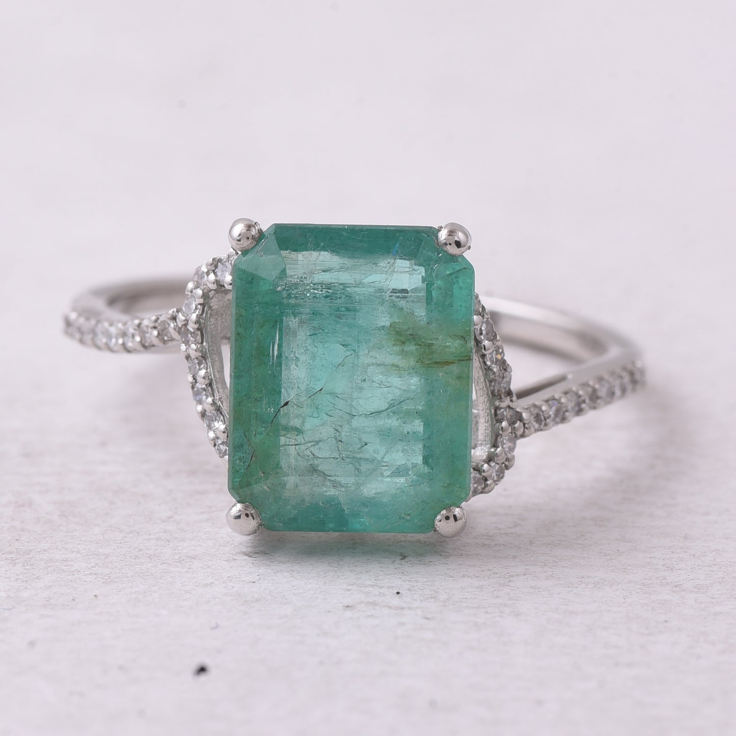 3.17 Ct Octagon Step Cut Natural Emerald 950 Platinum Ring