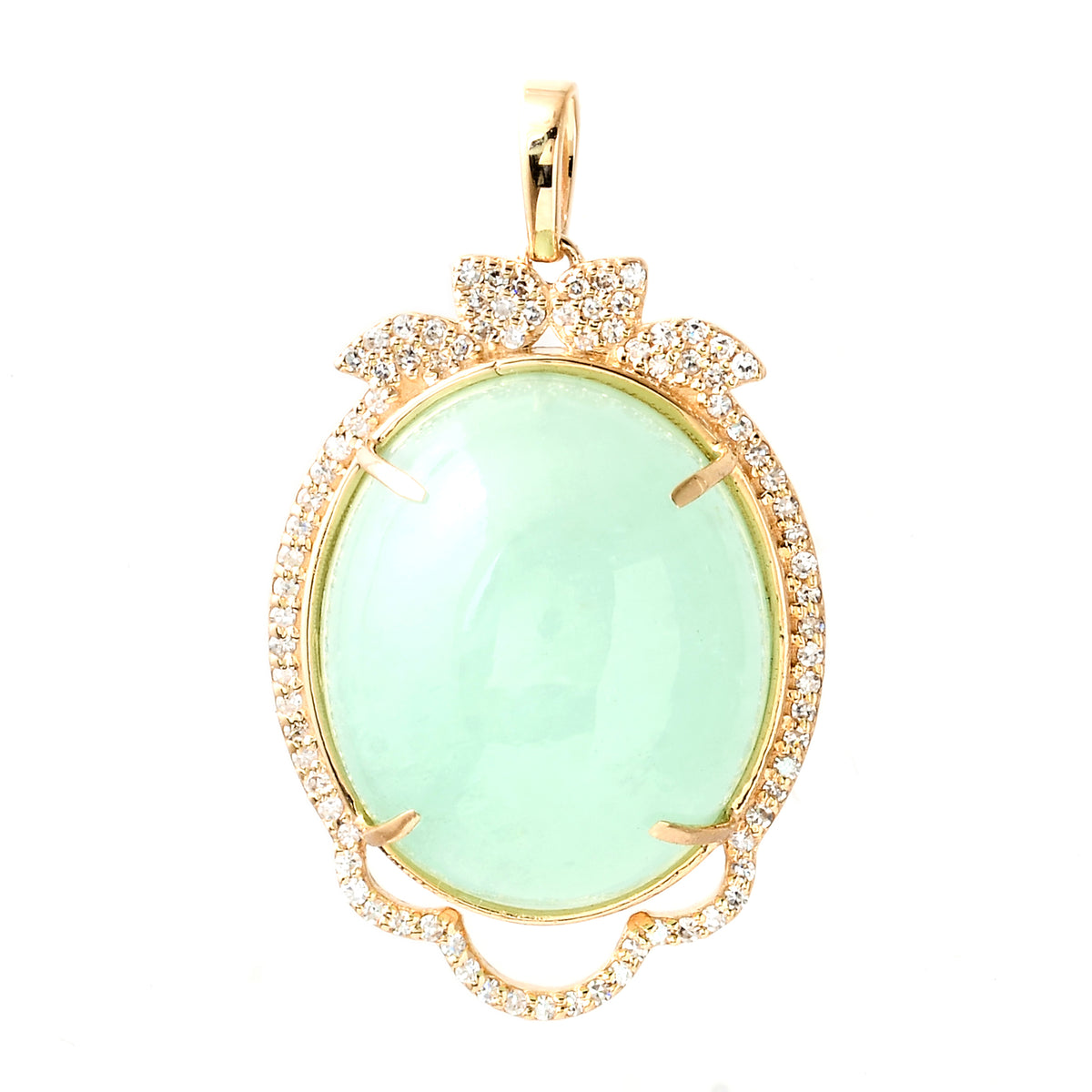22.84 Ct Oval Cabochon Natural Beryl Emerald 14K Gold Pendant