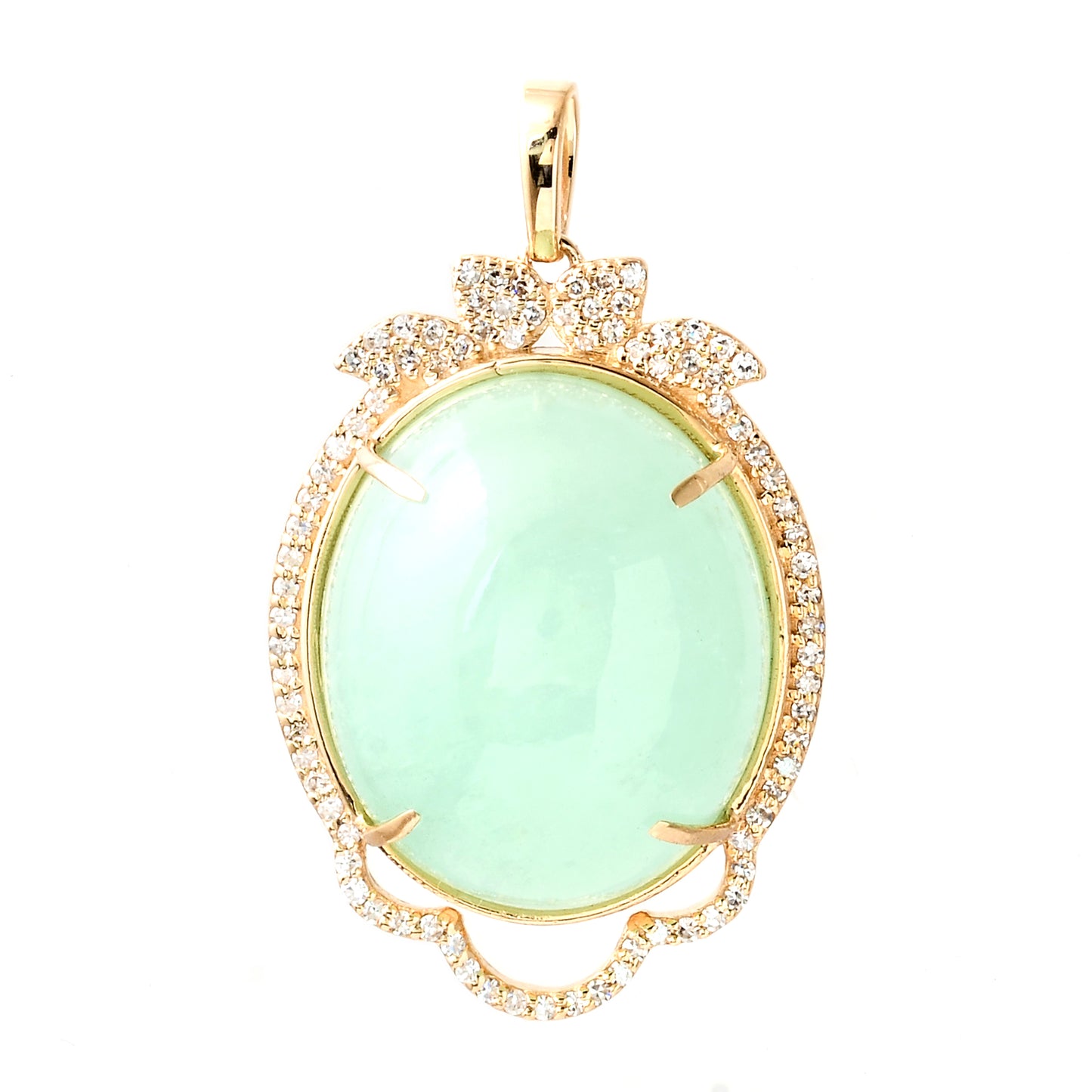 22.84 Ct Oval Cabochon Natural Beryl Emerald 14K Gold Pendant