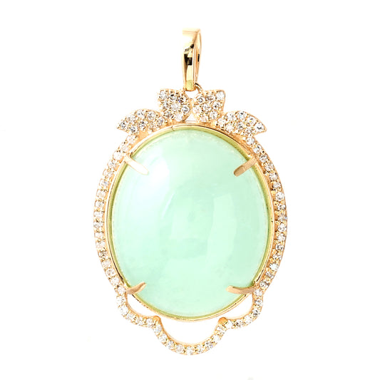 22.84 Ct Oval Cabochon Natural Beryl Emerald 14K Gold Pendant