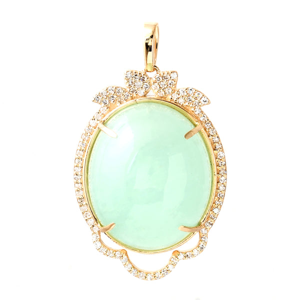 22.84 Ct Oval Cabochon Natural Beryl Emerald 14K Gold Pendant
