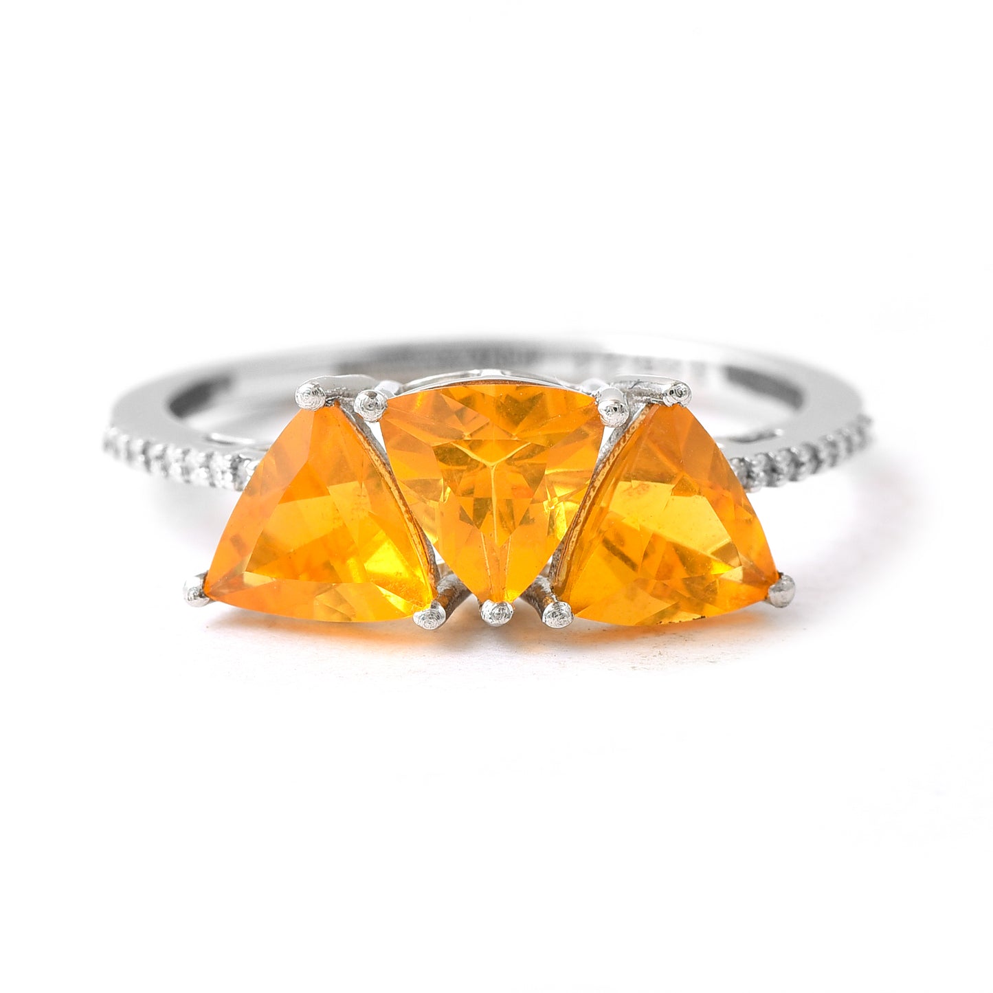 2.80 Ct Triangle Mixed Cut Natural Fire Opal 950 Platinum Ring