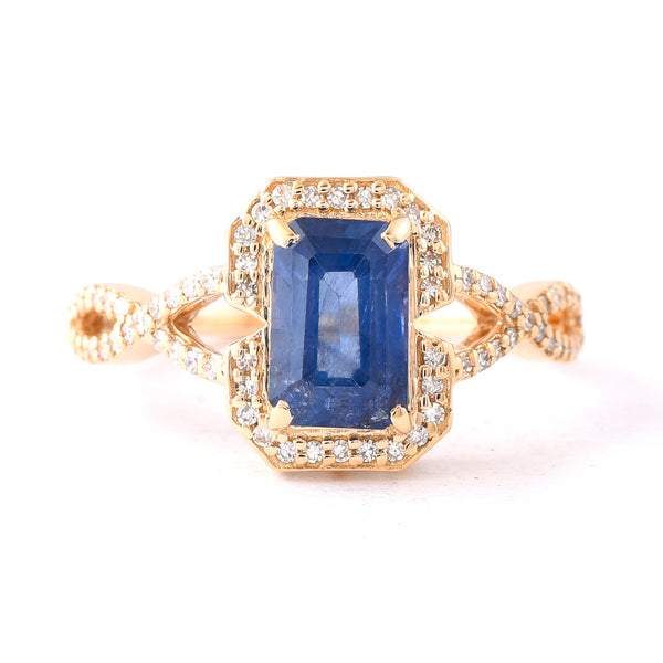 2.11 Ct Octagon Step Cut Natural Sapphire 14K Gold Ring