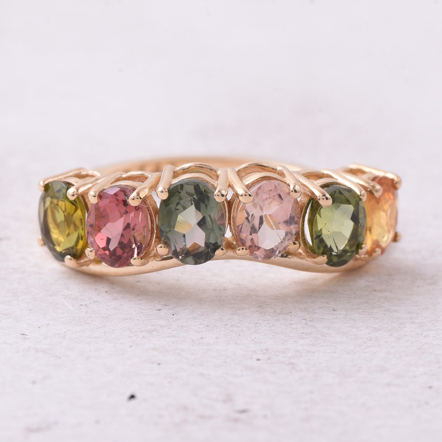 2.22 Ct Oval Mixed Cut Natural Multi-Coloured Tourmaline 14K Gold Ring