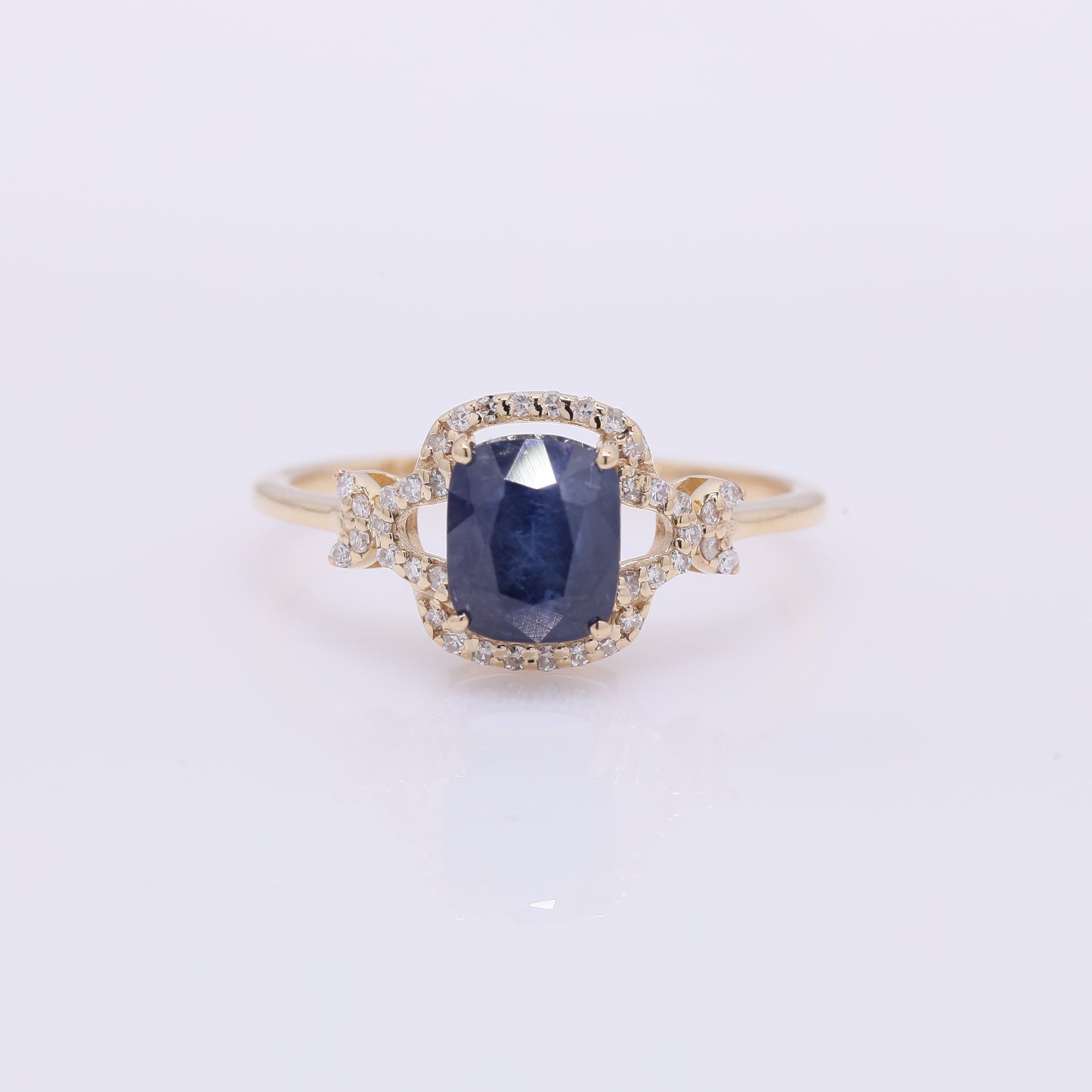 2.09 Ct Cushion Mixed Cut Natural Sapphire 14K Gold Ring