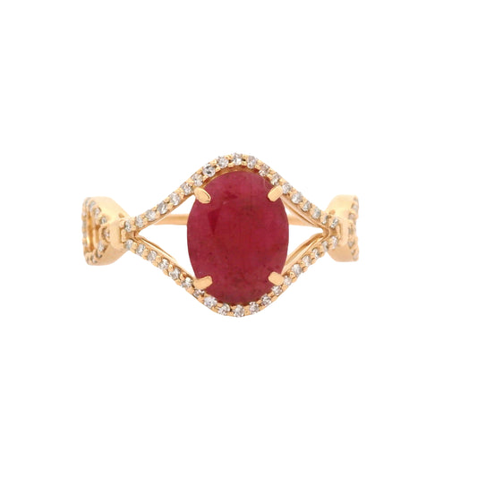 2.04 Ct Oval Mixed Cut Natural Corundum Ruby 14K Gold Ring