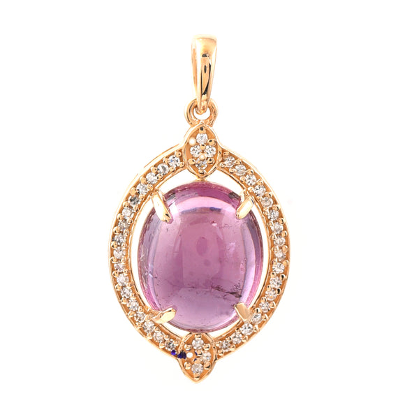 4.54 Ct Oval Cabochon Cut Natural Pink Tourmaline 14K Gold Pendant