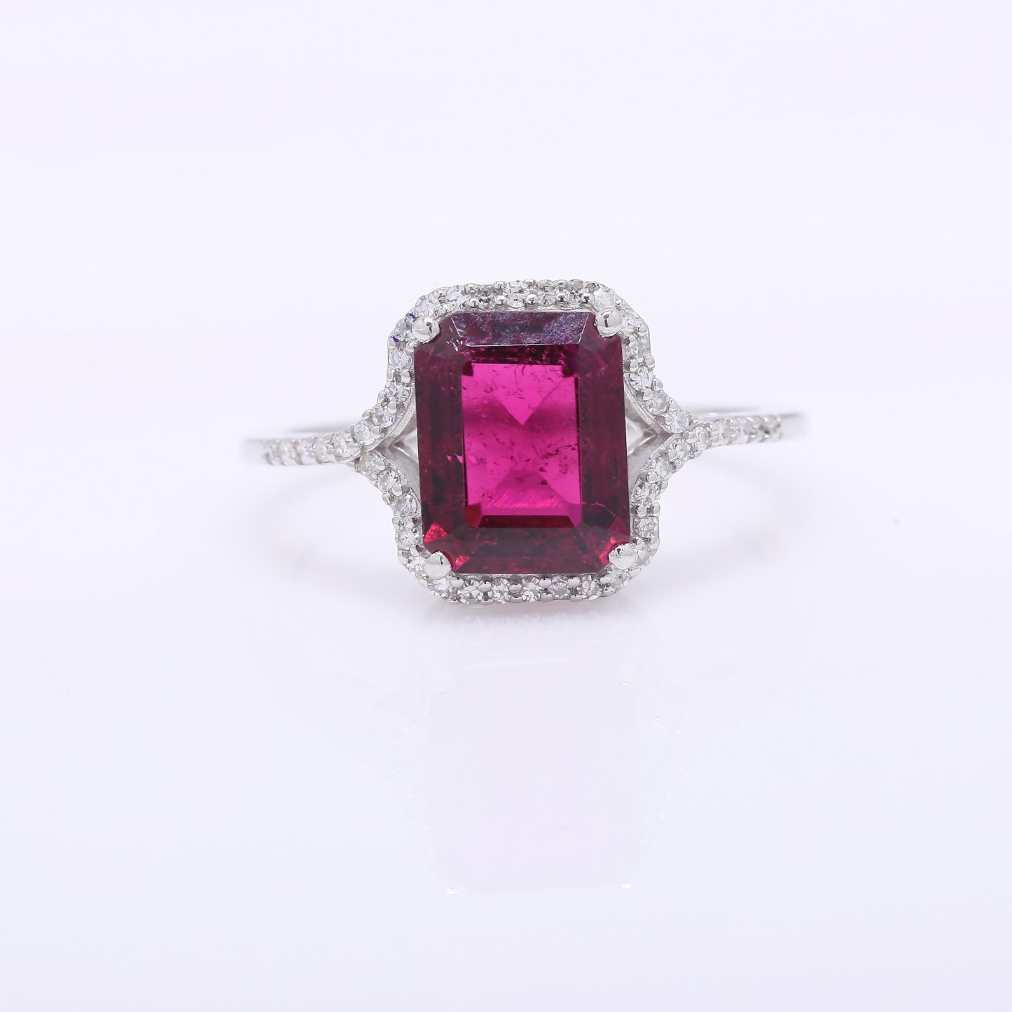2.61 Ct Octagon Step Cut Natural Rubellite 950 Platinum Ring