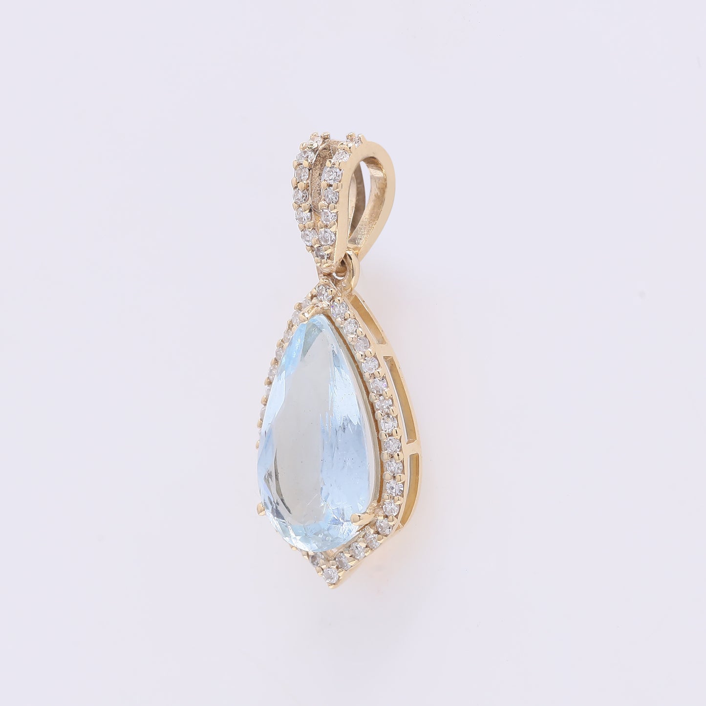 1.82 Ct Pear Mixed Cut Natural Aquamarine 14K Gold Pendant