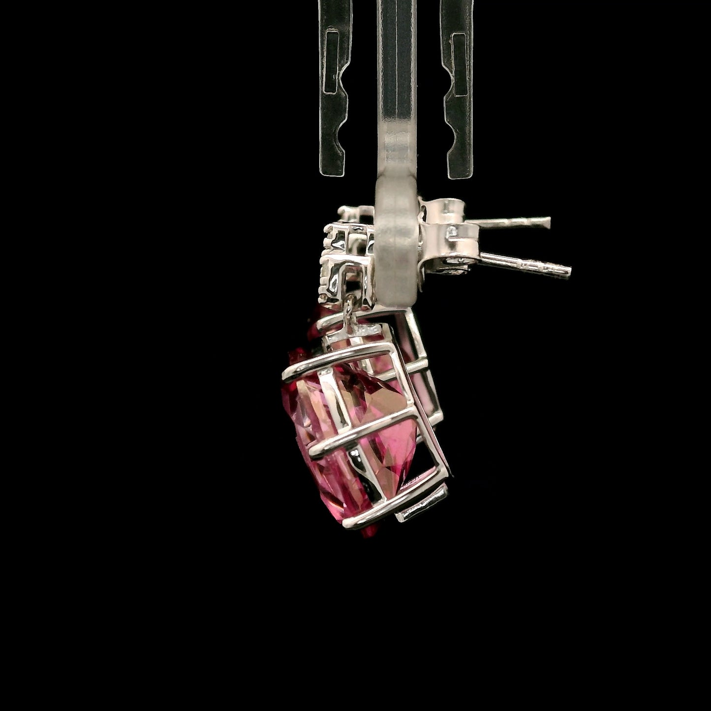 12.32 Ct Oval Pink Topaz, White Zircon 925 Sterling Silver Earrings