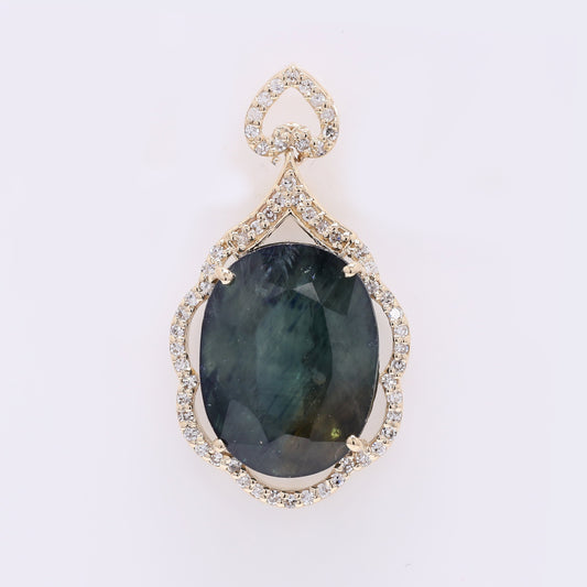 9.34 Ct Oval Mixed Cut Natural Sapphire 14K Gold Pendant