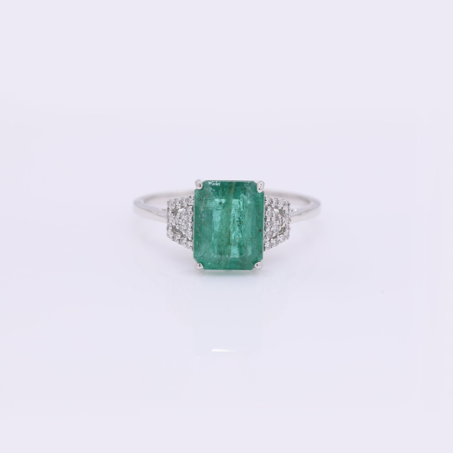 2.71 Ct Octagon Step Cut Natural Emerald 950 Platinum Ring
