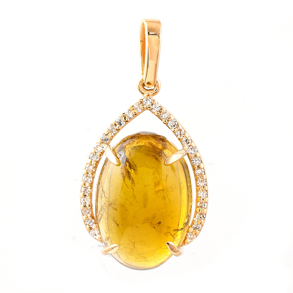 6.10 Ct Oval Cabochon Cut Natural Tourmaline 14K Gold Pendant