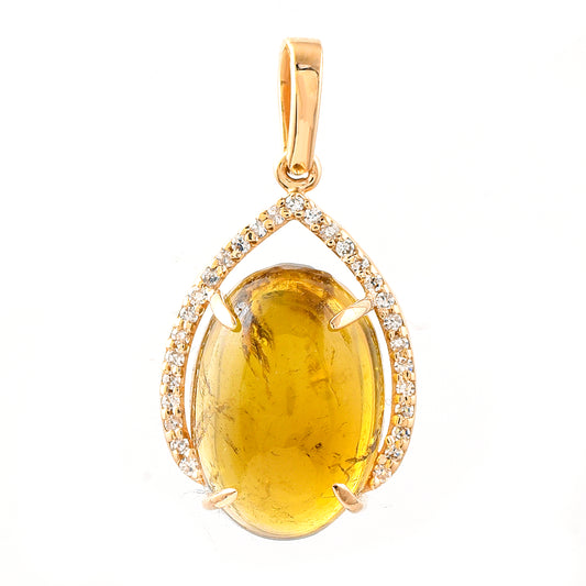 6.10 Ct Oval Cabochon Cut Natural Tourmaline 14K Gold Pendant