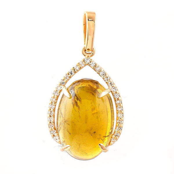 6.10 Ct Oval Cabochon Cut Natural Tourmaline 14K Gold Pendant