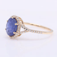 2.14 Ct Oval Mixed Cut Natural Sapphire 14K Gold Ring