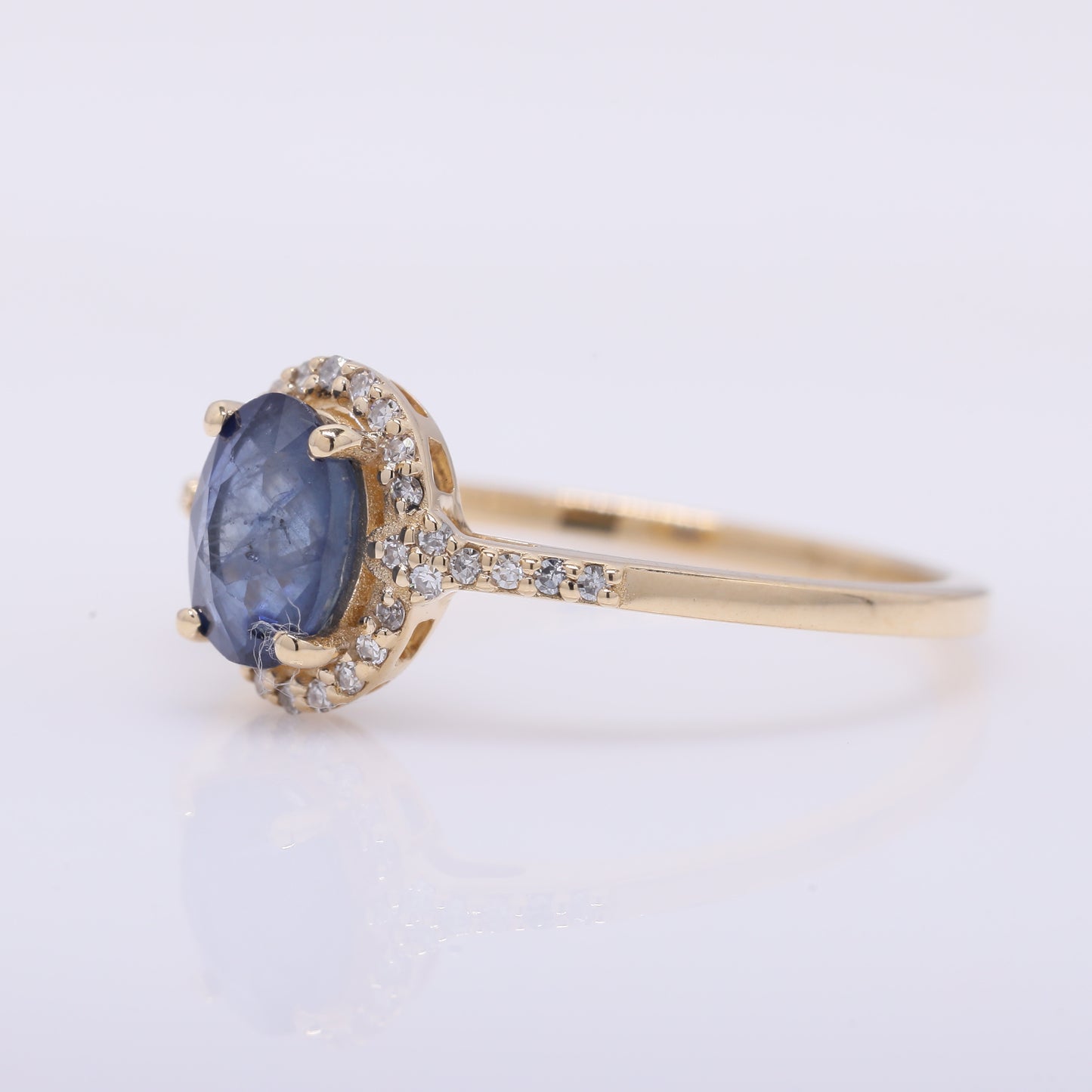 1.18 Ct Oval Mixed Cut Natural Sapphire 14K Gold Ring