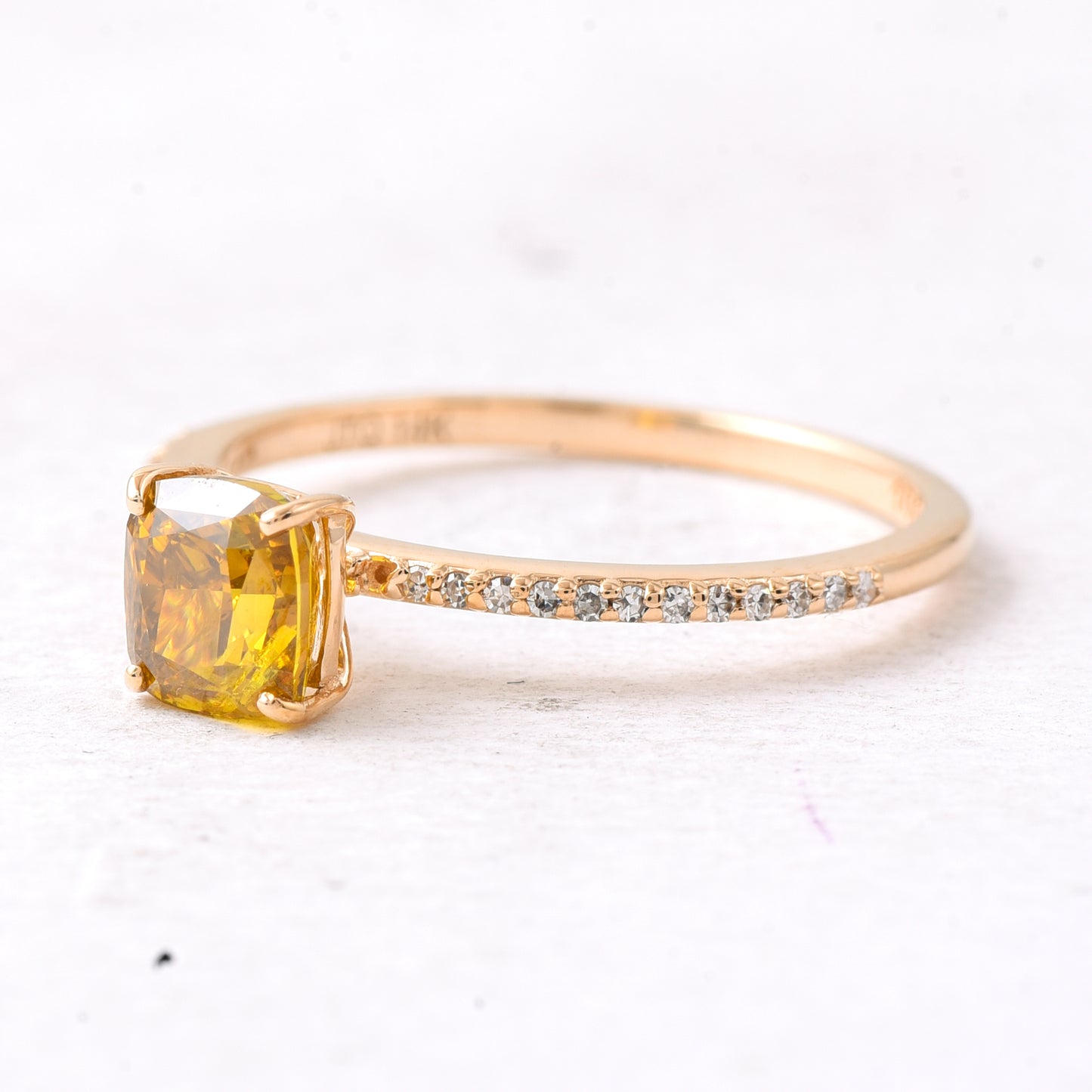 1.09 Ct Cushion Yellow Diamond 14K Gold Ring