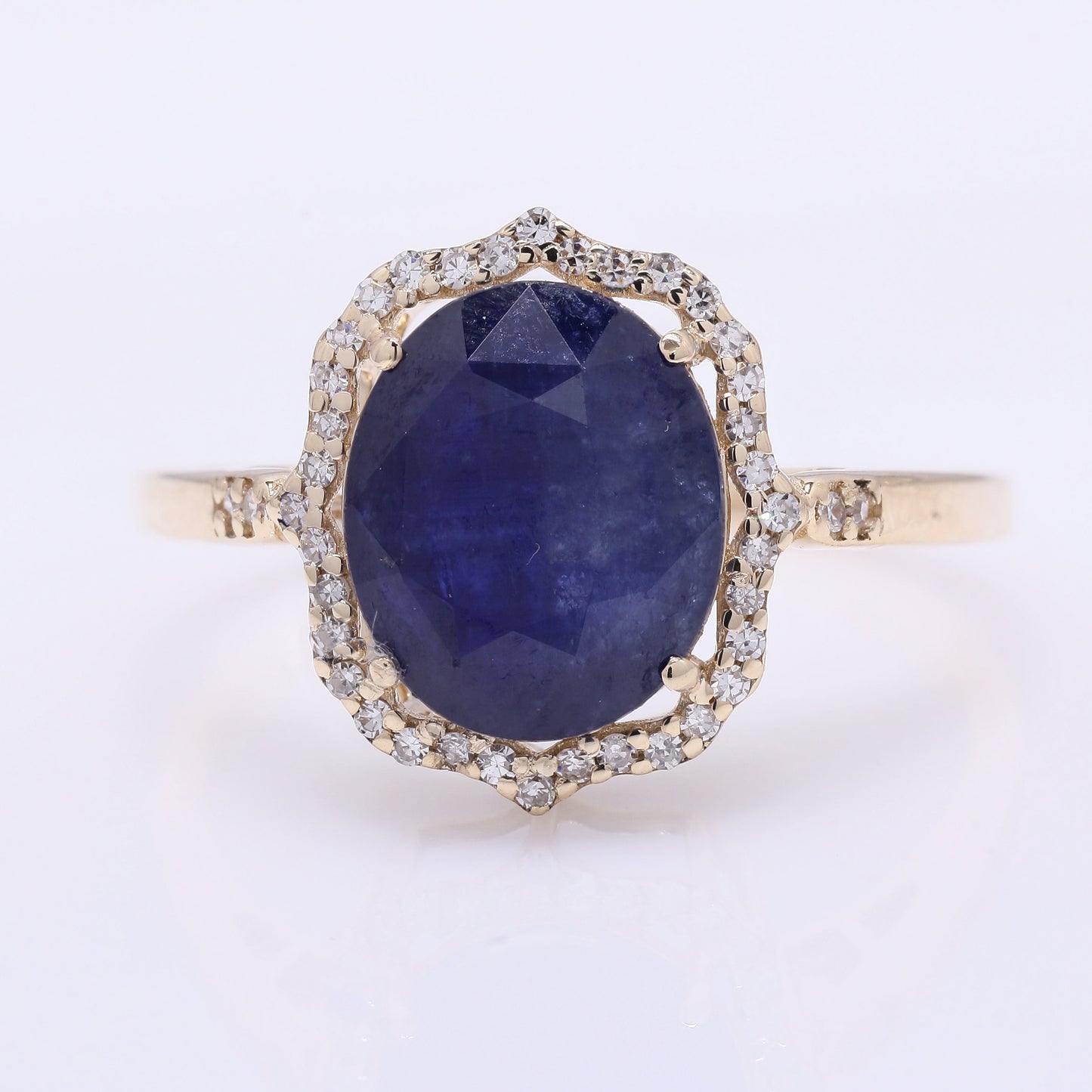 4.23 Ct Oval Mixed Cut Natural Sapphire 14K Gold Ring