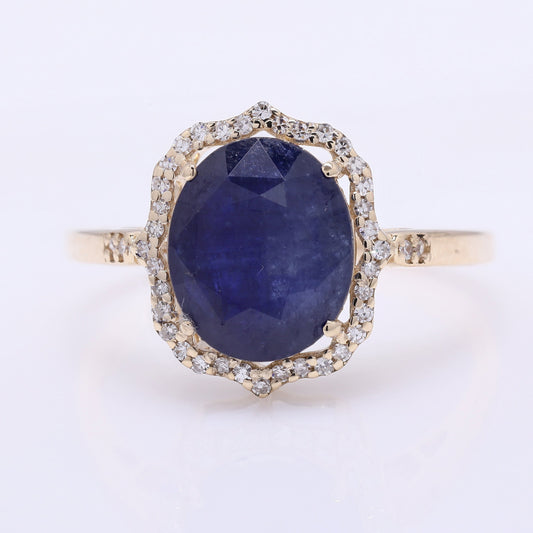 4.23 Ct Oval Mixed Cut Natural Sapphire 14K Gold Ring