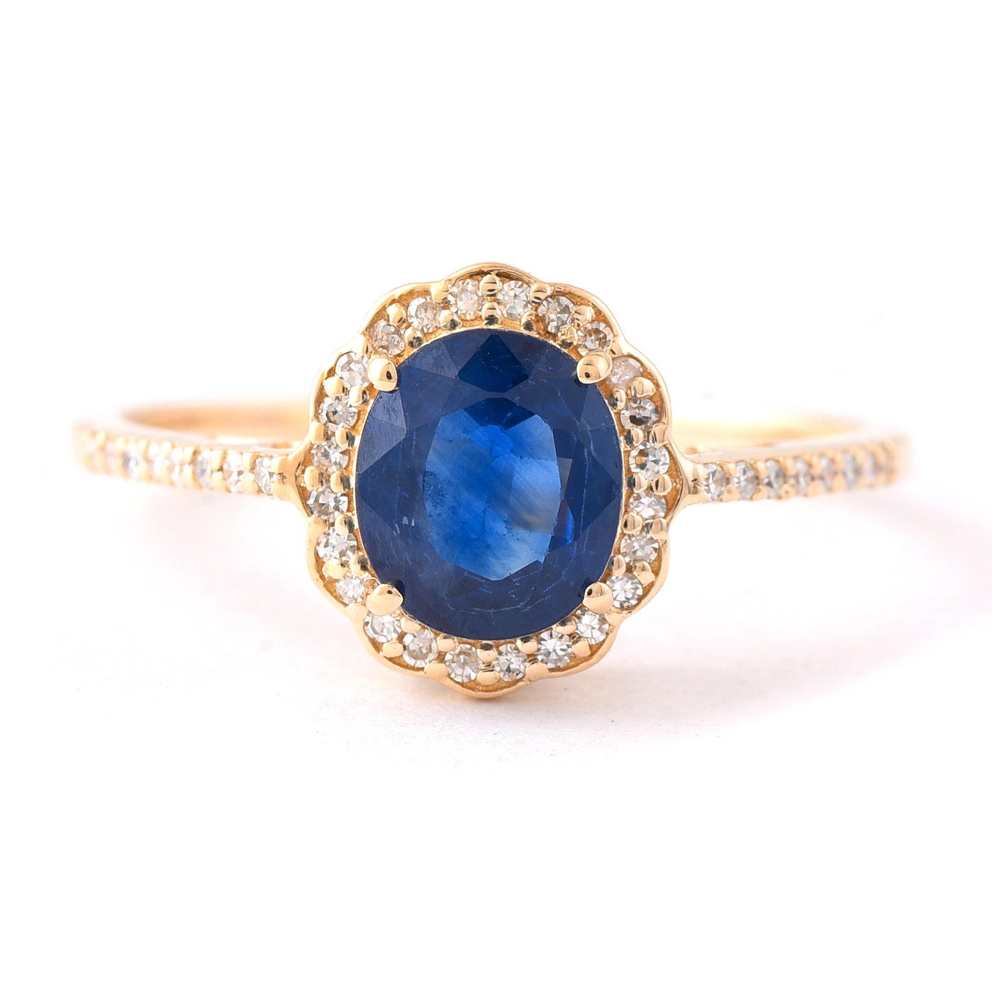 1.68 Ct Oval Mixed Cut Natural Sapphire 14K Gold Ring