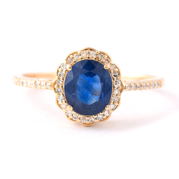 1.68 Ct Oval Mixed Cut Natural Sapphire 14K Gold Ring