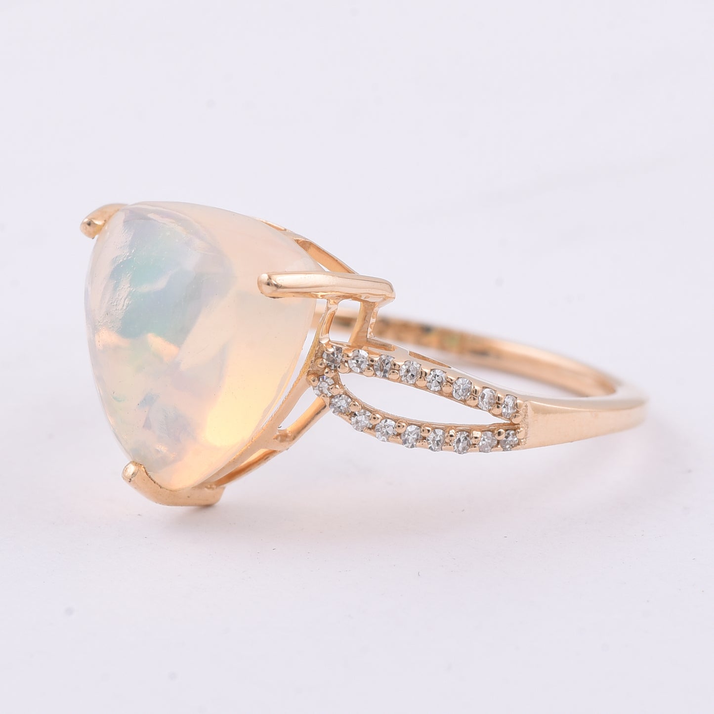 3.36 Ct Triangle Cabochon Natural Opal 14K Gold Ring