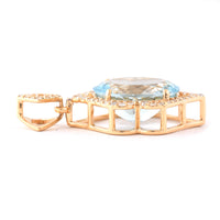 3.07 Ct Oval Mixed Cut Natural Aquamarine 14K Gold Pendant