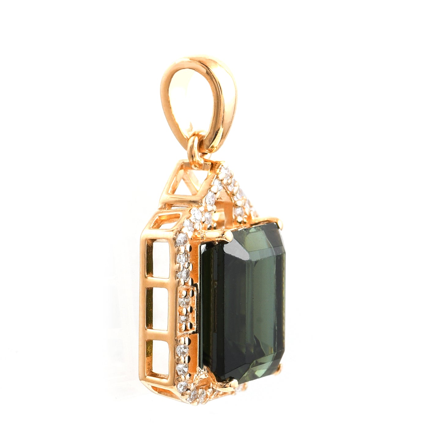 1.18 Ct Octagon Step Cut Natural Green Tourmaline 14K Gold Pendant