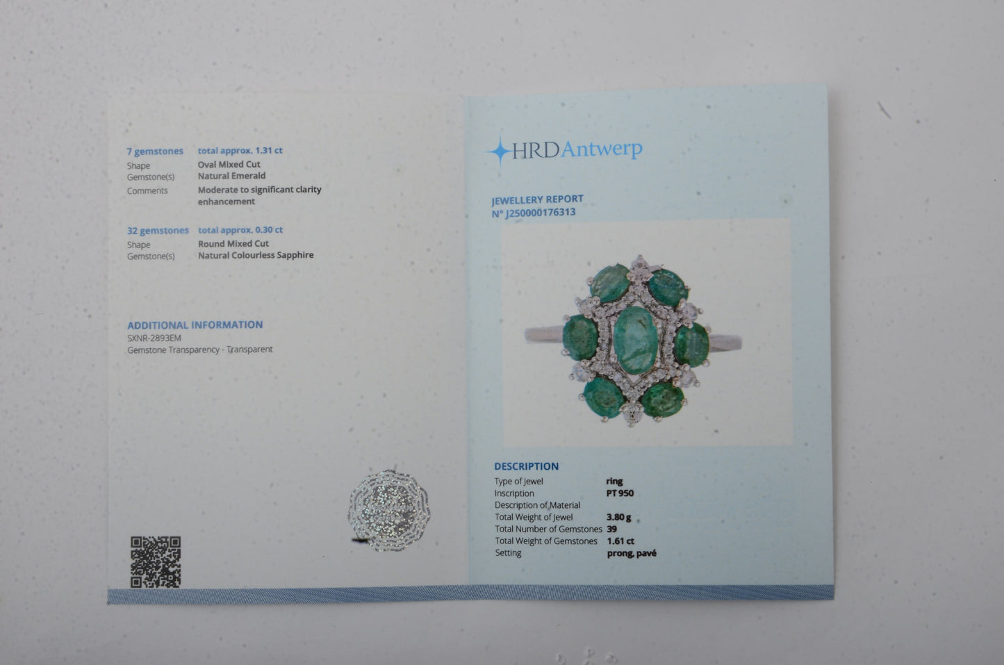 1.61 Ct Oval Mixed Cut Natural Emerald 950 Platinum Ring