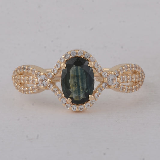 1.21 Ct Oval Blue Sapphire 9K Gold Ring