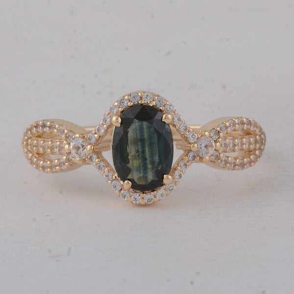 1.21 Ct Oval Blue Sapphire 9K Gold Ring