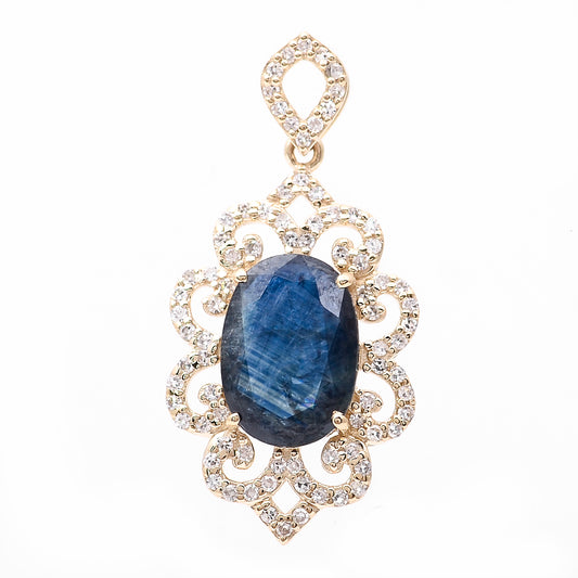 2.95 Ct Oval Natural Sapphire 14K Gold Pendant