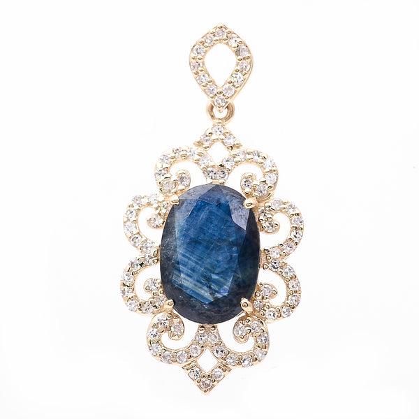 2.95 Ct Oval Natural Sapphire 14K Gold Pendant
