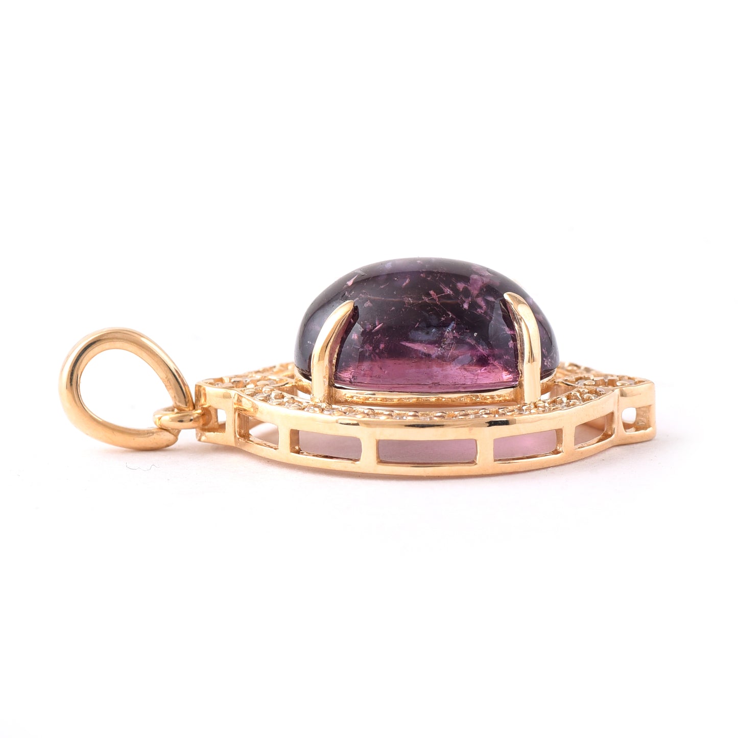 4.54 Ct Oval Cabochon Cut Natural Pink Tourmaline 14K Gold Pendant